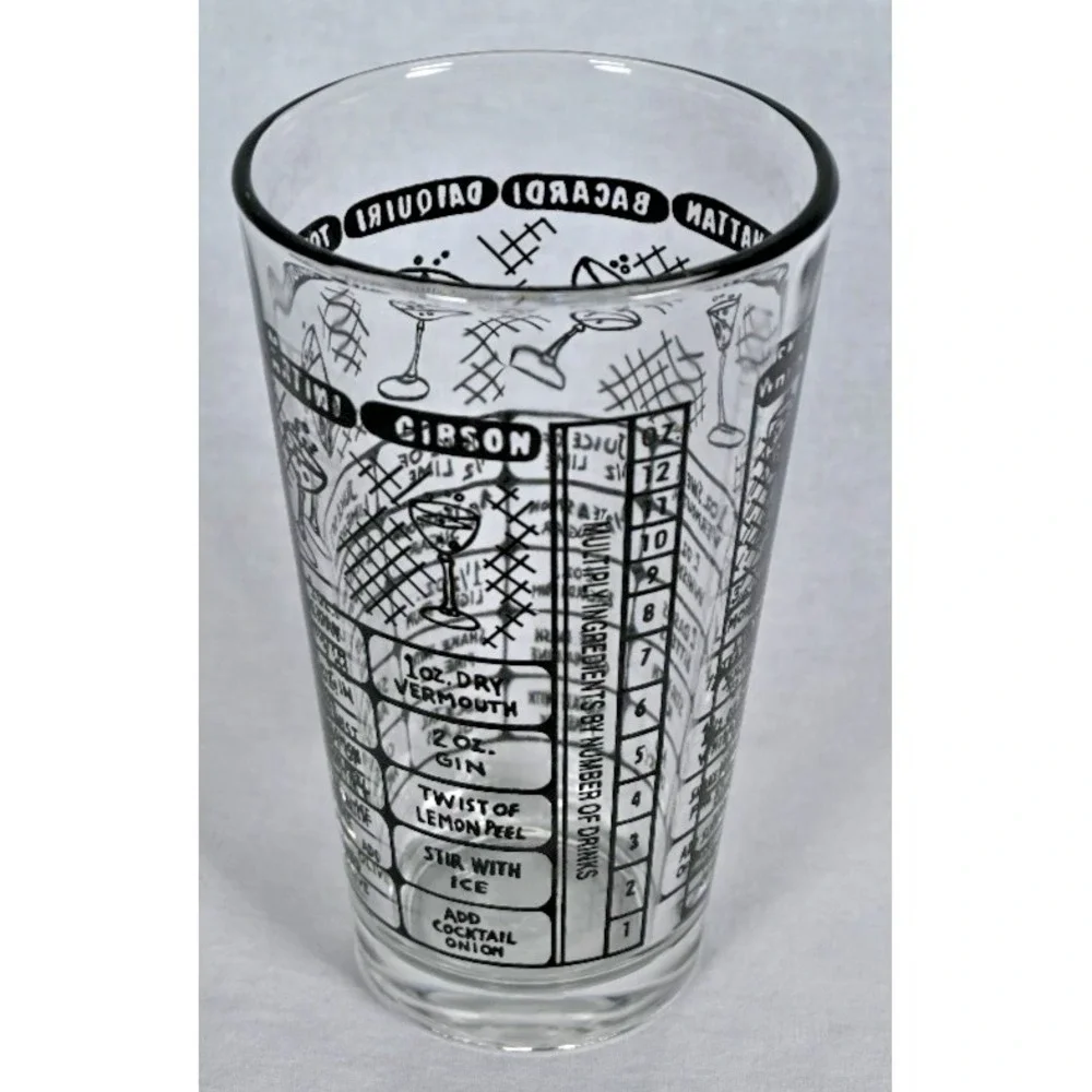 Vintage Libbey Pint Glass Mixed Drink Recipes Cocktail Bar Glass 16 Oz